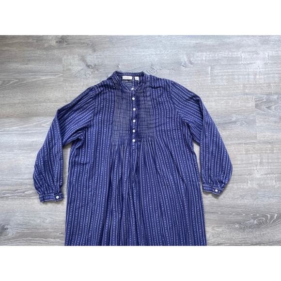 Vtg 90s LL BEAN Purple Striped Cotton Flannel Pajama Nightgown Sleepwear Sz L - Picture 3 of 8